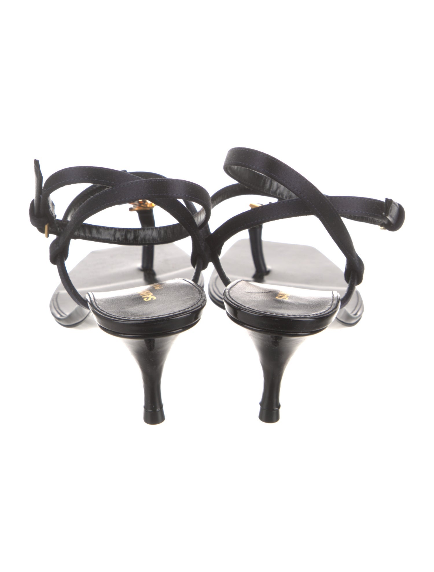 Saint Laurent Signature Logo Satin T-Strap Sandals